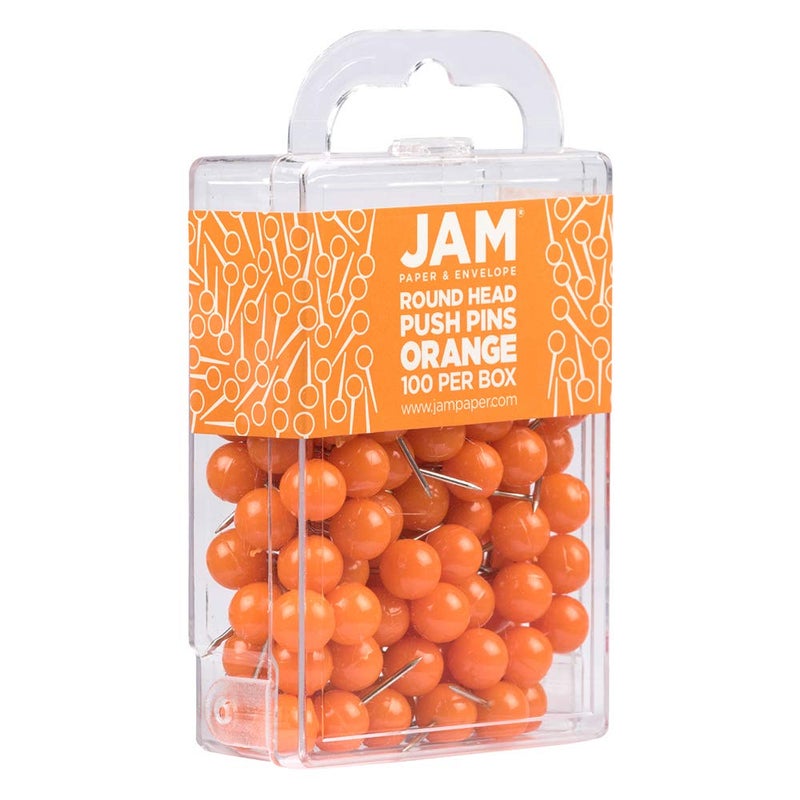 JAM PAPER Colorful Push Pins - Round Head Map Thumb Tacks - Orange Pushpins - 100/Pack - Image 2